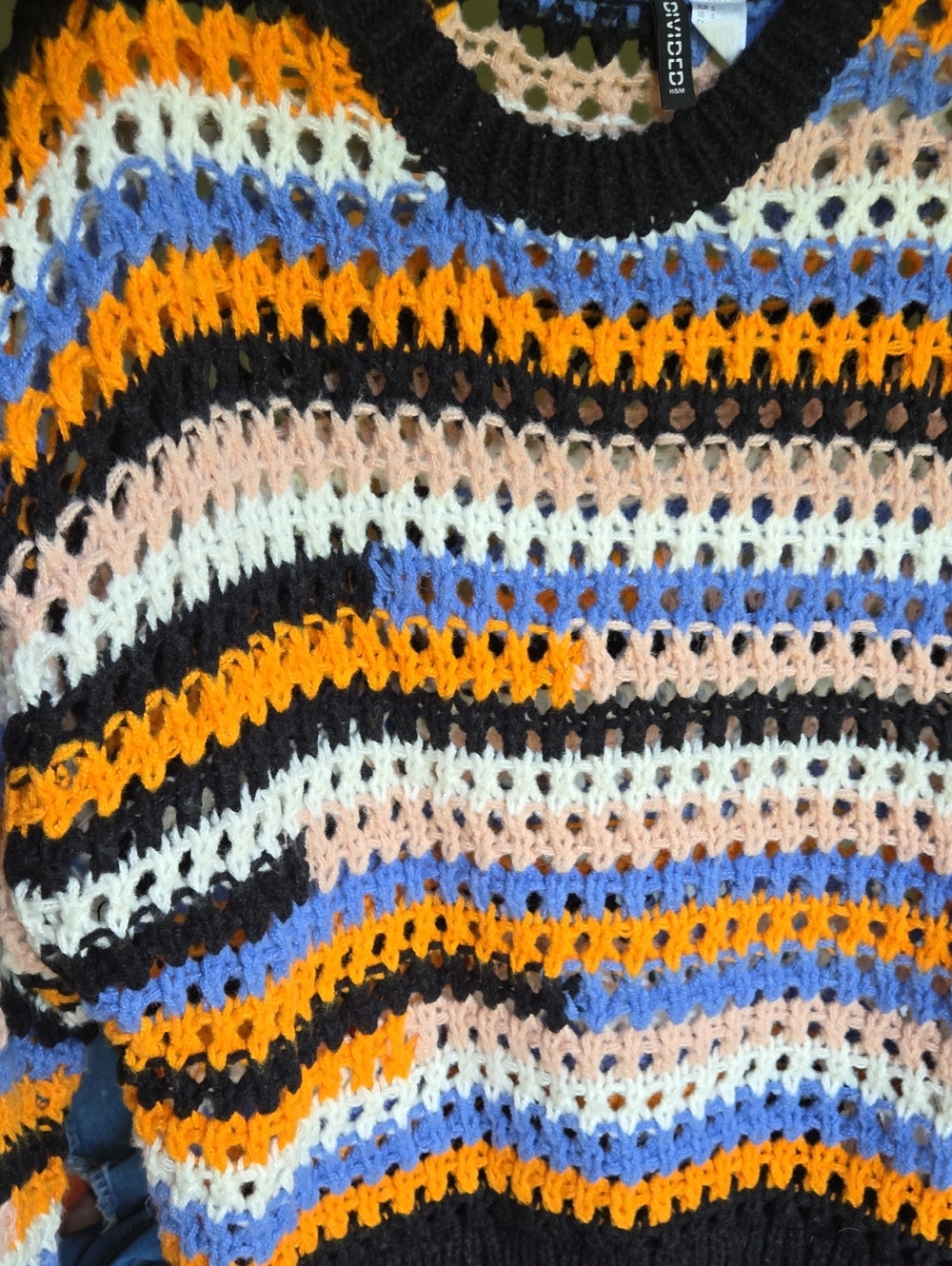 H&M Open-Knit Striped Crewneck Sweater - S - Picture 3 of 3